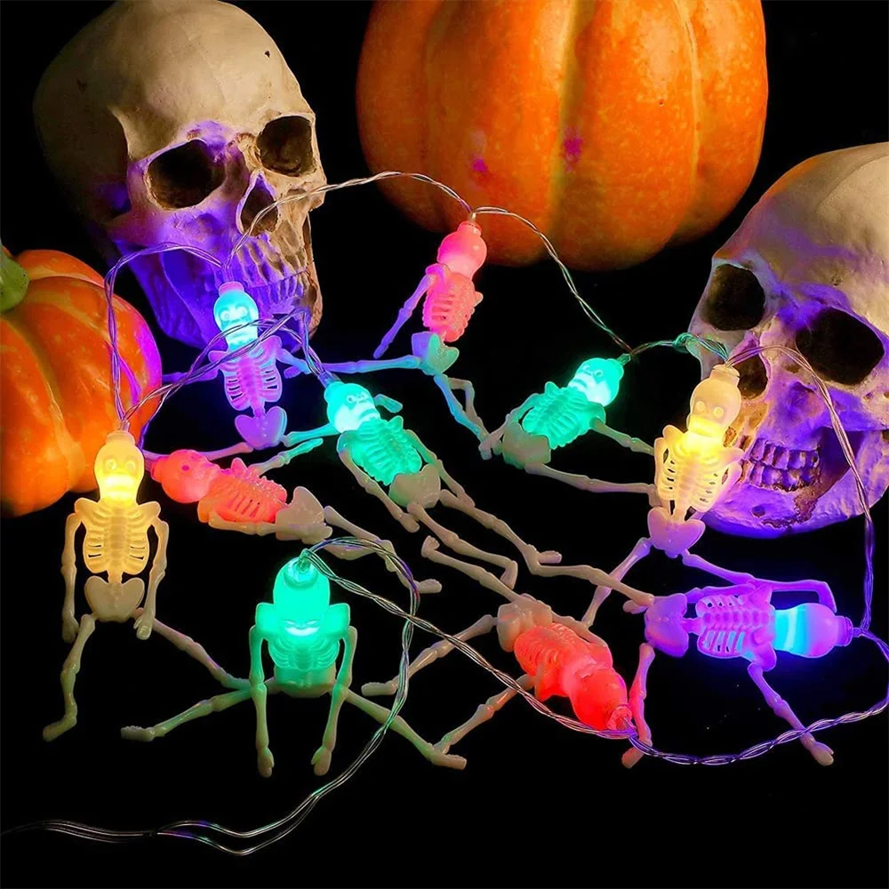 10/20/40Leds Halloween Squelette Crâne Lumières À Piles Halloween Lumières De Décoration pour Intérieur/Extérieur De Patio