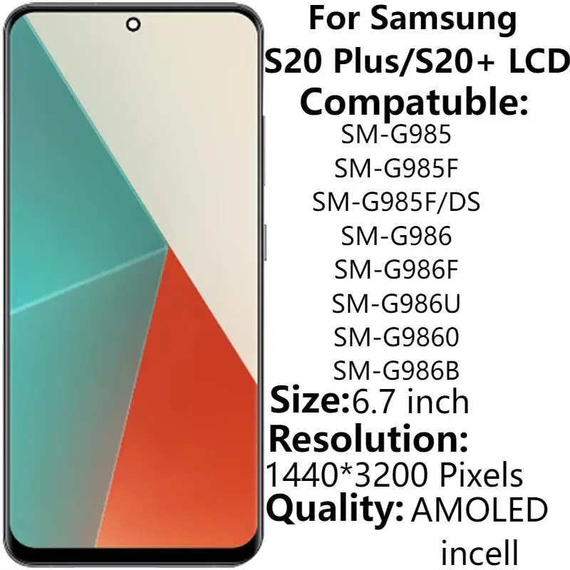 

ЖК-дисплей 6,7 дюймов incell/AMOLED для Samsung S20 Plus/S20 + G985 G985F G986B, дисплей с рамкой и дигитайзером сенсорного экрана в сборе, замена