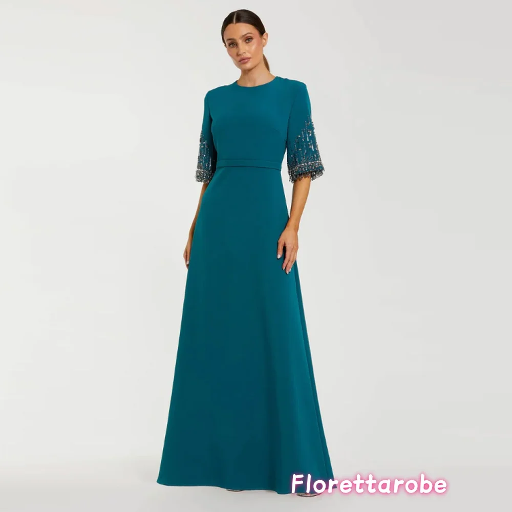 

Florettarobe Round Neck Beading Sequined Evening Dress Half Sleeves A Line Prom Dresses Women Formal Party Dress Customized