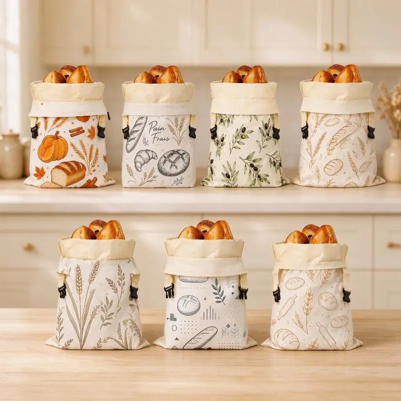 1Pcs Bread Storage Bag Cotton Beeswax Bread Bags Lock Closure Bread Pattern Removable Inner Bag Beeswax Coated Bags For Baking