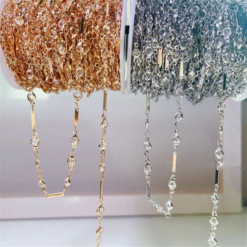 1 Meter Gold Color Plated Crystal Link Chains for Diy Jewelry Making Accessories Necklace Tassel Extend Chain Copper Material