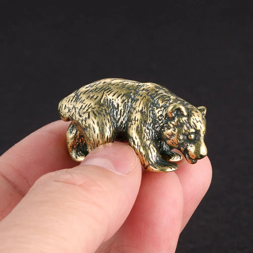 Solid Brass Vintage Bear Ornament Small Desktop Decor Finish Miniature Animal Sculpture Cute Table Decoration