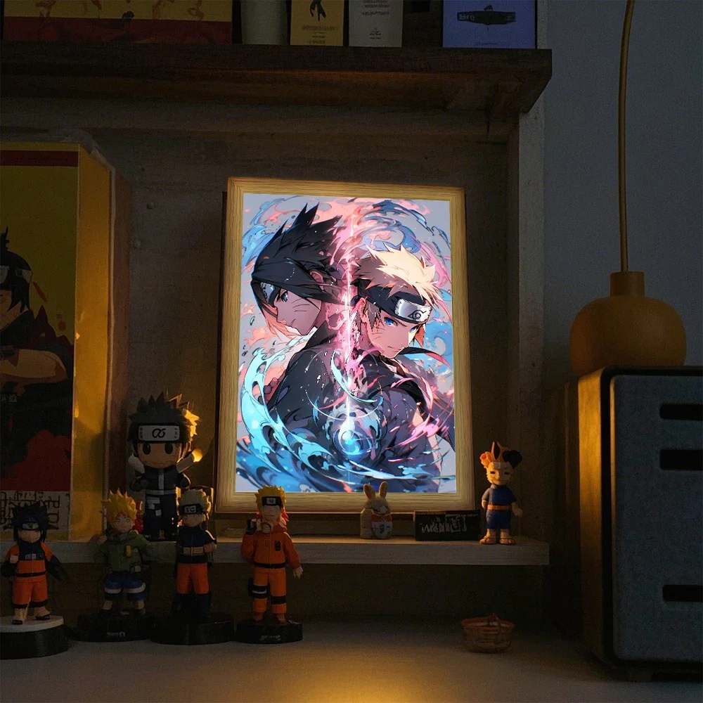 Anime Naruto Figure Sticker Light Painting Photo Frame Room Decor Led Night Light Sasuke Gaara Moon Lamp Birthday Gifts