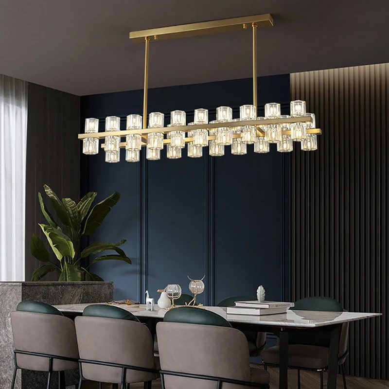 

Retro Classic LED Chandeliers Linear Brass /Chrome /Black Metal Crystal Lamps Lustre Dining Room Lighting Home Decoration