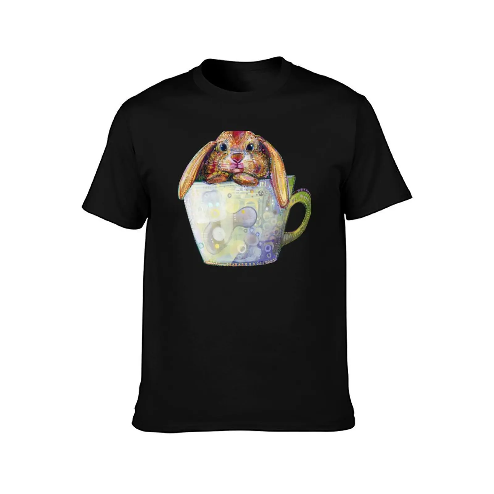 Bunny in a Teacup Painting - 2010 T-Shirt Work Basic Short Sleeve Top