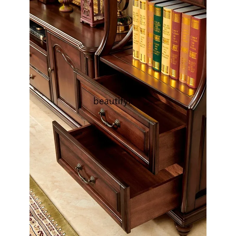 M71 V American-Style Solid Wood TV Stand Retro Combination Hall Cabinet Floor Cabinet Curio Cabinet Living Room Furniture