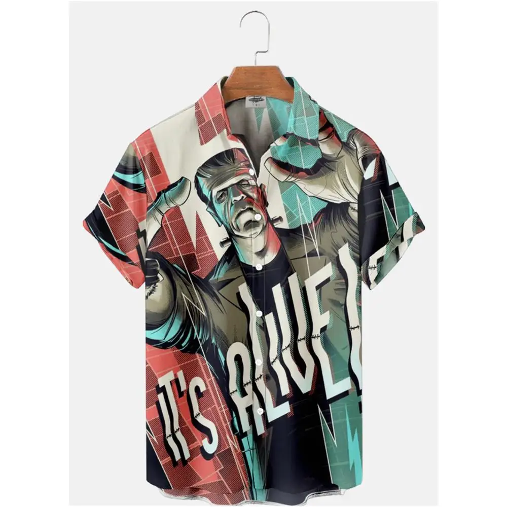 2023 Summer Men's Hawaiian Shirt Movie Figures Horror Vintage Street Clothing 3d Printed Men