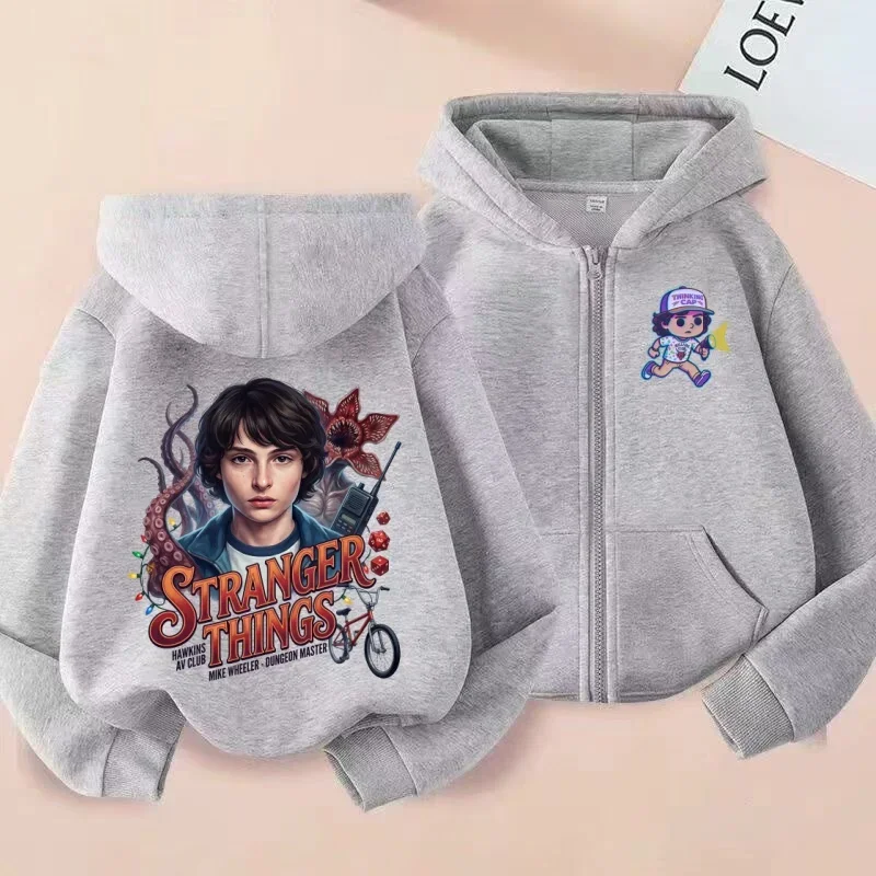 

Детская толстовка с капюшоном на молнии с мультяшным принтом Stranger Things Майк Уиллер, семейный комплект