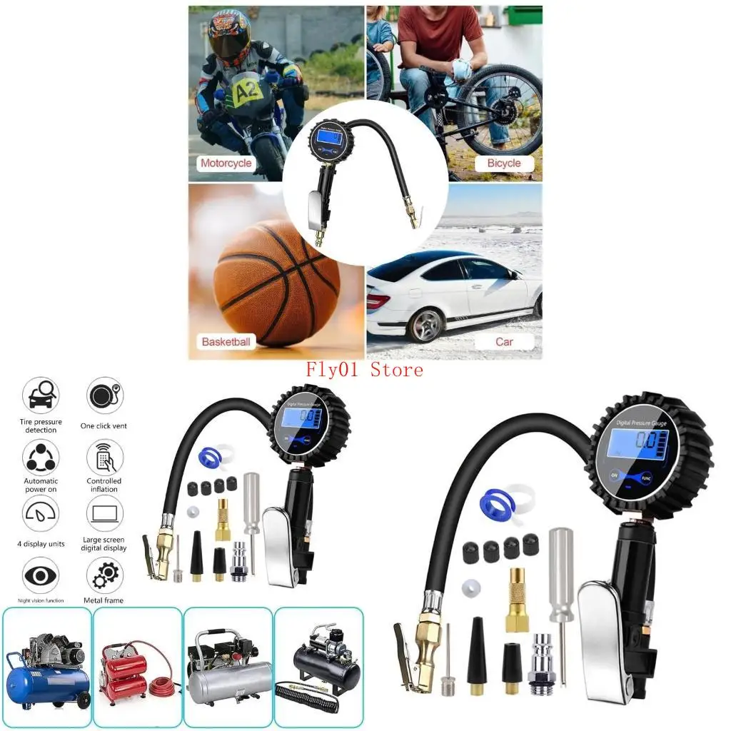 

Автомобильные грузовики воздушные шины Инфляторные цифровые давления с воздушным патроном и шлангом 200 фунтов на кв. Дюймов