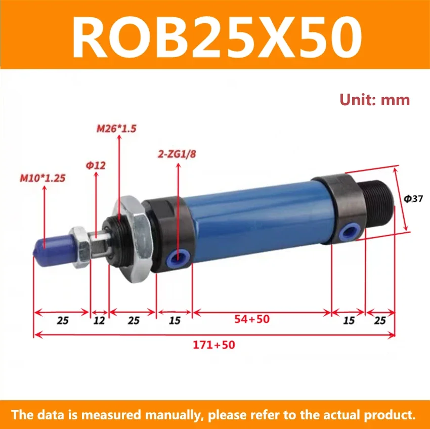 ROB25 ROB32 Mini Oil Cylinder Bore 20/32mm Stroke 25-200mm Hydraulic Pressure Cylinder Hydraulic Cylinder Round Hydrocylinder