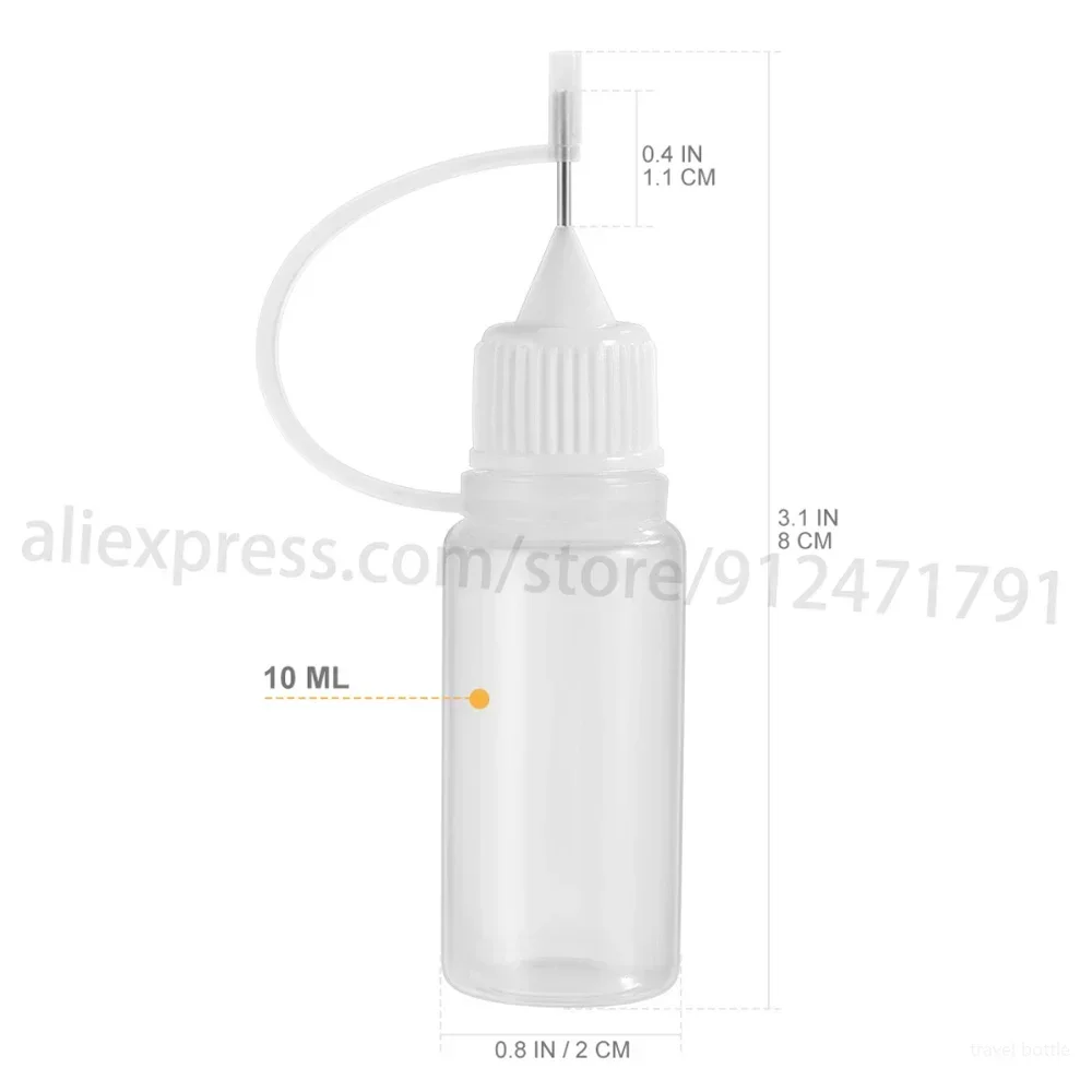 10Pcs 10Ml ขวดพลาสติก Squeezable เข็ม Tip Applicator เติม,ยาวปลายหมวกสำหรับกาว DIY