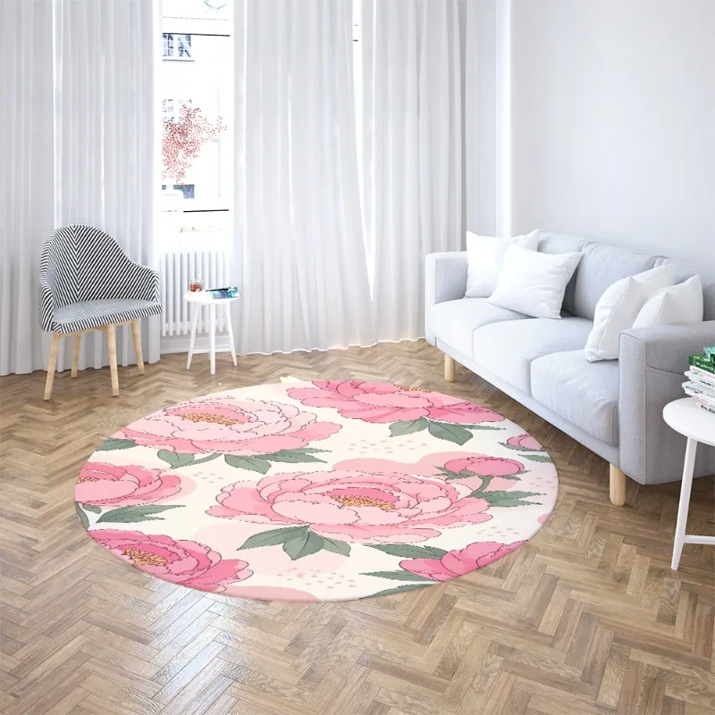 Pink Peony Floral Area Rug Soft Non Slip Floor Mat Sweet Flower Print Carpet For Bedroom Sofa Coffee Table Nursery Home Decor