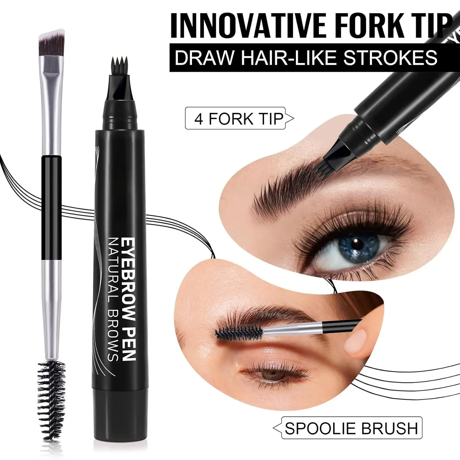Caneta para sobrancelhas naturais – Fórmula impermeável e à prova de manchas – Disponível em 5 tons (conjunto de cinco peças)