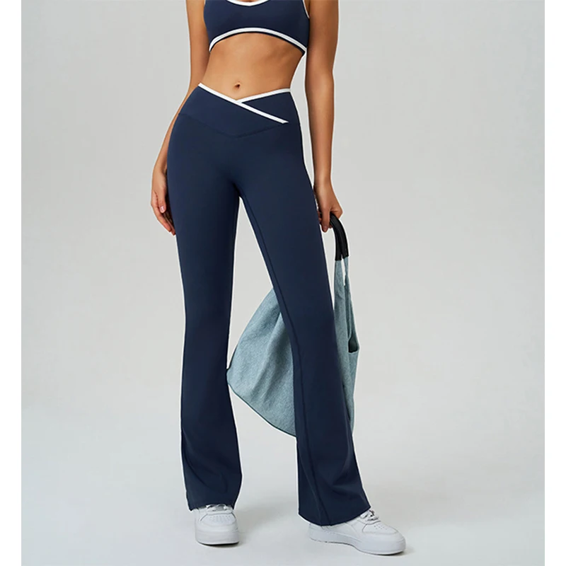 

MEXZT Gym Workout Leggings Women Patchwork Yoga Pilates Butt Lifting Flare Pants Fashion V Cross Tummy Control Sports Trousers