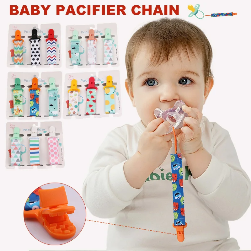 3 teile/satz Baby Schnuller Clip personal isierte Schnuller Kette Dummy Clip Nippel Halter für Baby Cartoon Print Kinder Schnuller Clips