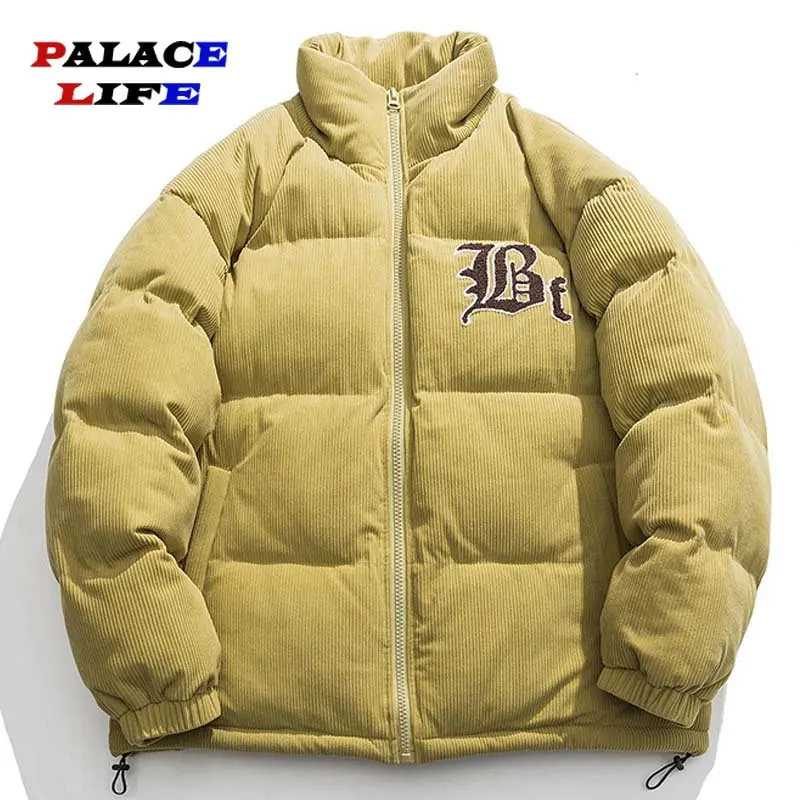 Casaco de veludo masculino parkas casaco japonês streetwear carta bordado retalhos casaco harajuku algodão oversize inverno outwear