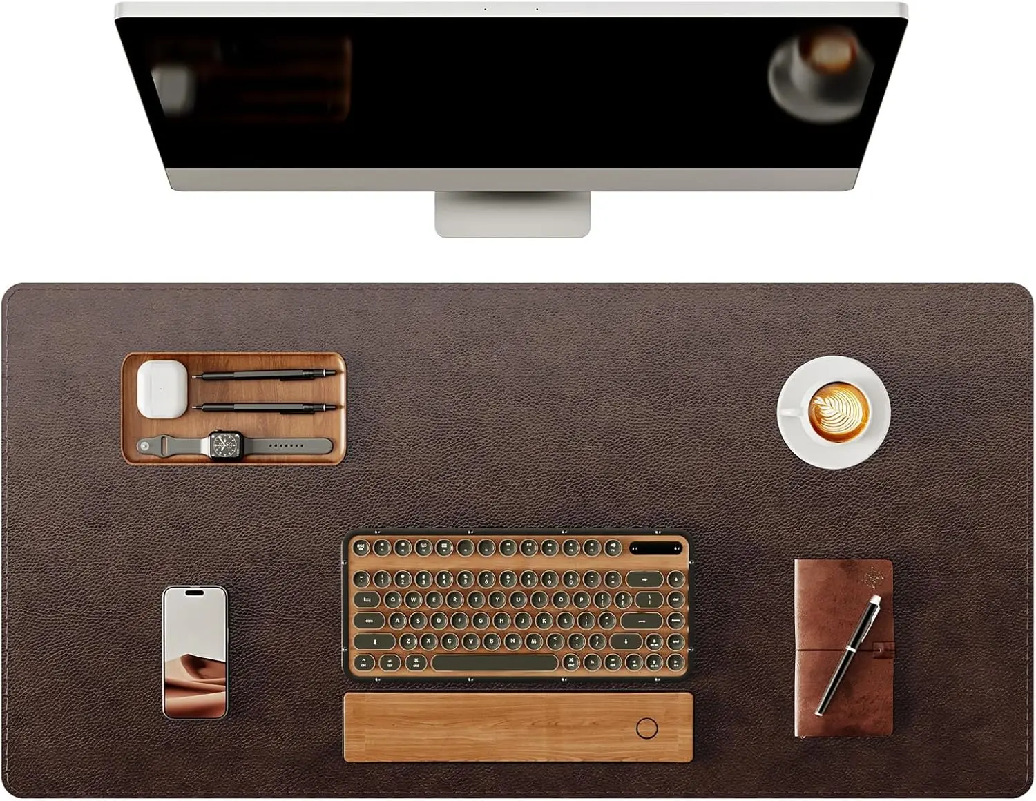 

YSAGi Genuine Leather Desk Mat,Office Desk Pad, Thick Premium Table Pad with Stitched Line, Non-Slip Laptop Pad with Rubber Base