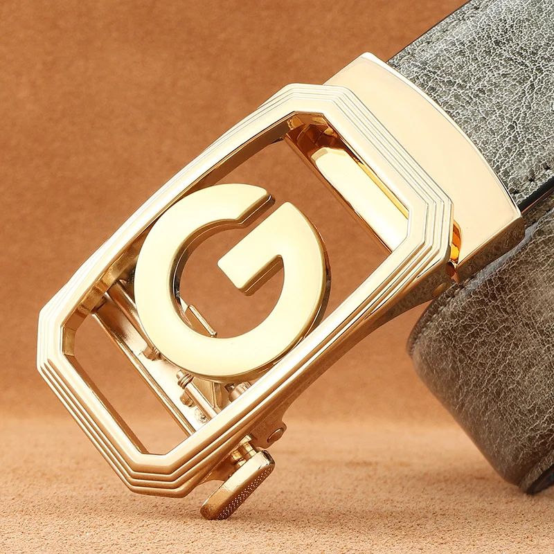 新しいメンズ本革ベルト自動バックルライトカラーカジュアルファッショナブルなマッチオール自動バックルレザーウエストベルト