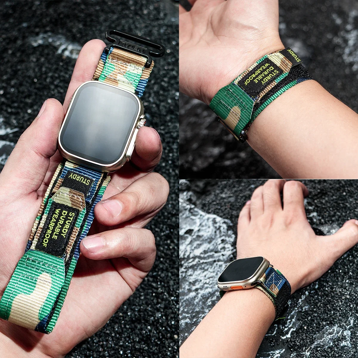 Tali nilon untuk jam tangan Apple, gelang kamuflase untuk Iwatch seri 9 8 7 6 SE 5 4, tali nilon baru untuk jam tangan Apple, Ultra 2 49mm, 45mm, 44mm, 41mm, 40mm, 42mm