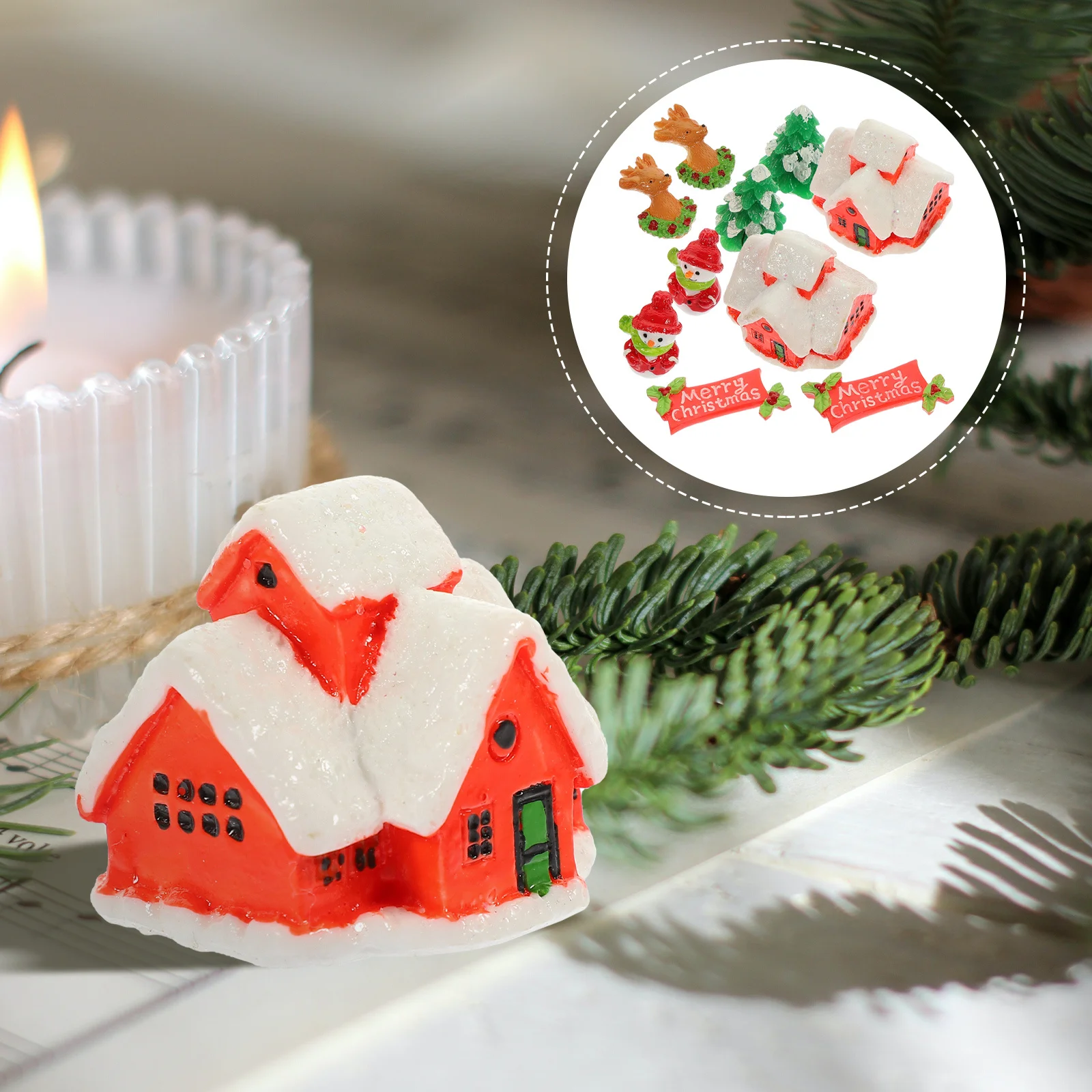 

1Set Miniature Christmas Decorations Resin Made Xmas Micro Landscape Statues for Interior Festive Table Centerpiece
