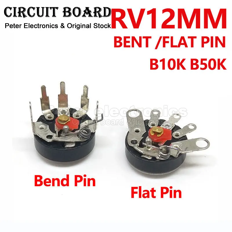 10pcs RV12MM B10K B50K Bent  Flat Pin B503 B103 Power Amplifier Sound Volume Radio Potentiometer With Switch Corner Pin icpart