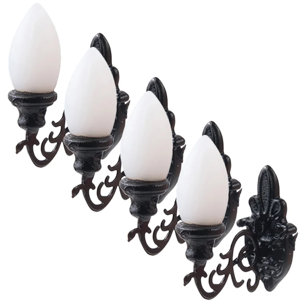 

4 Pcs Mini Wall Sconces Dollhouse Light Black Lights Desk Lamp Lamps Miniature Street