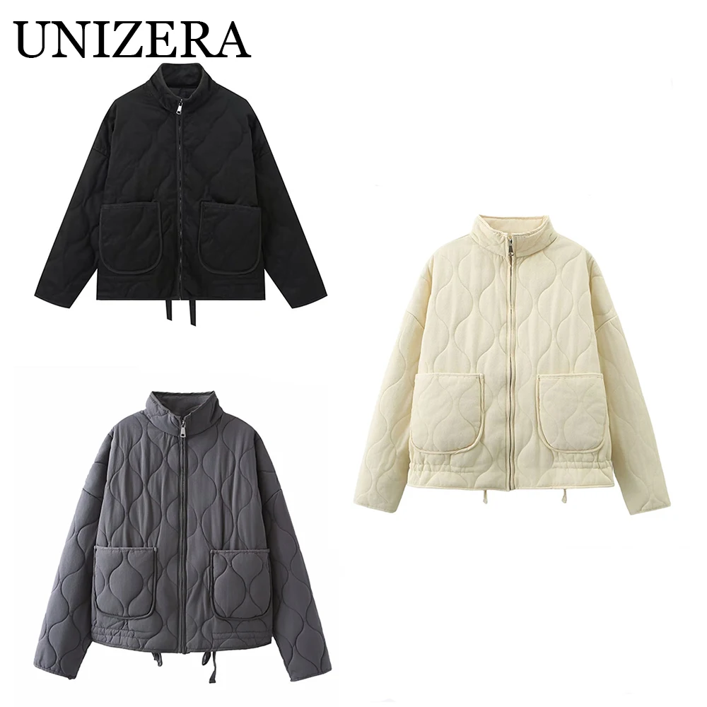 

Home autumn and winter new design sense niche long sleeved stand up collar loose retro pocket decoration cotton jacket