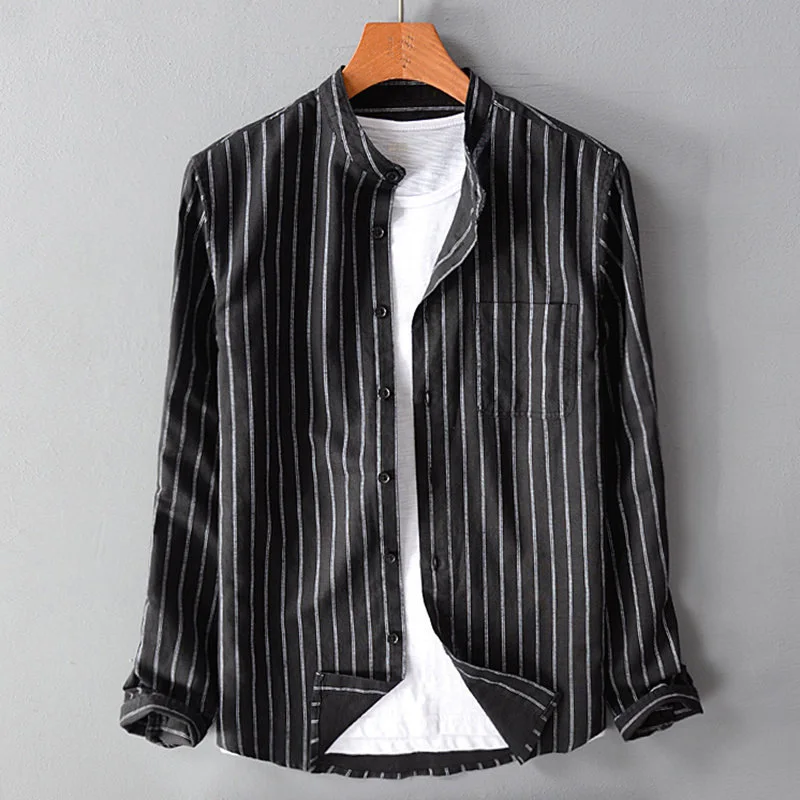 Spring /Autumn Foreign Trade Hot selling Men's Wear Youth Fashion Leisure Versatile Comfortable Multi color Striped Sleeve Shirt