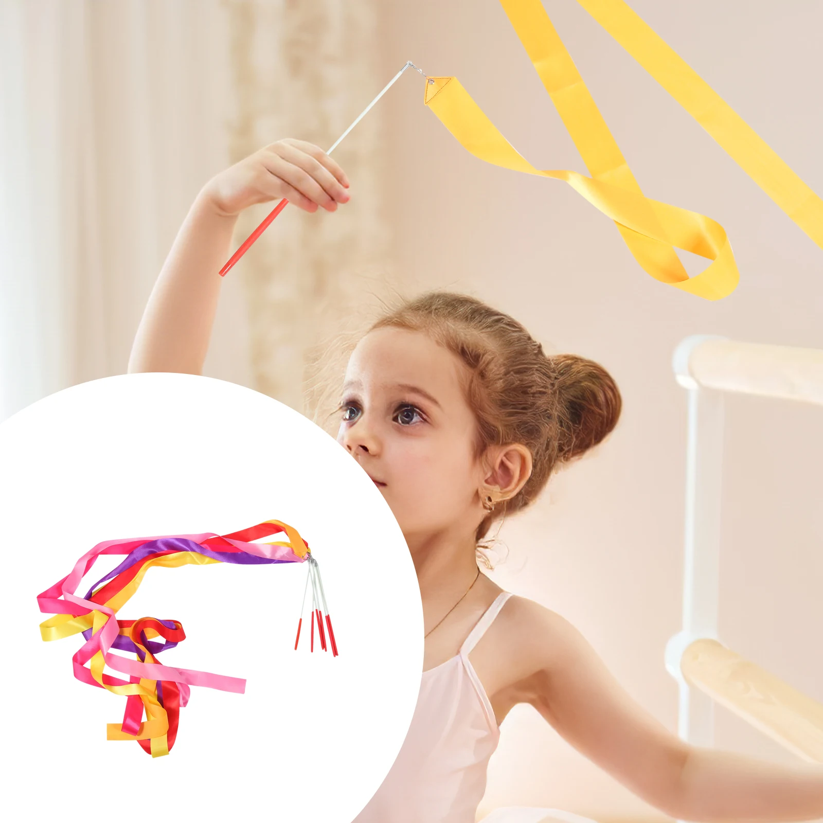 

6Pcs Dance Ribbons for Kids Gymnastic Training Colorful Ribbon Wands Twirling Exercise Fitness Props Ribbon Wand