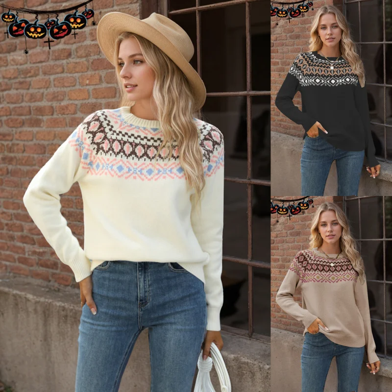 2024Autumn and Winter New Popular Jacquard Vintage Halloween Sweater plus Size Loose Pullover Sweater