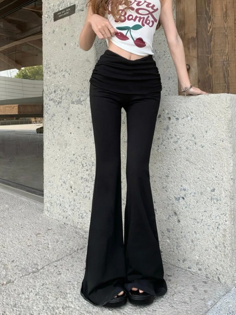 Slimming Black Casual Pants Women's Fashion Autumn Versatile Drapey Micro Flared Long Trousers Commute Style Korean Version