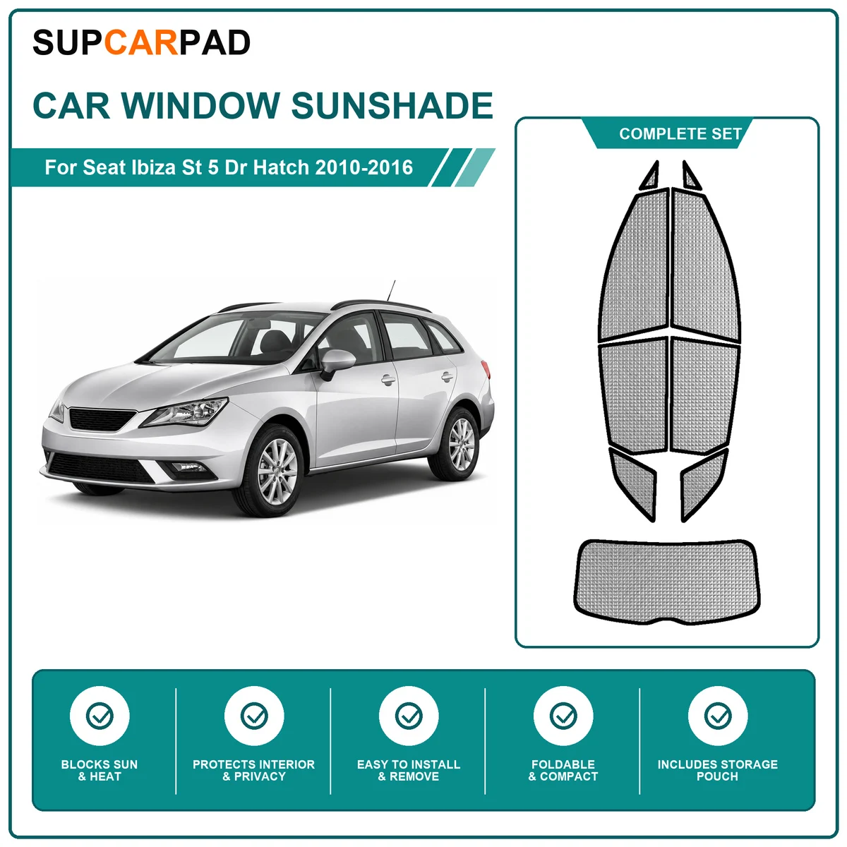 For Seat Ibiza St 5 Dr Hatch 2010-2016 Full Set Car Window Sunshades UV Block Privacy Heat Insulated Foldable Car Curtain