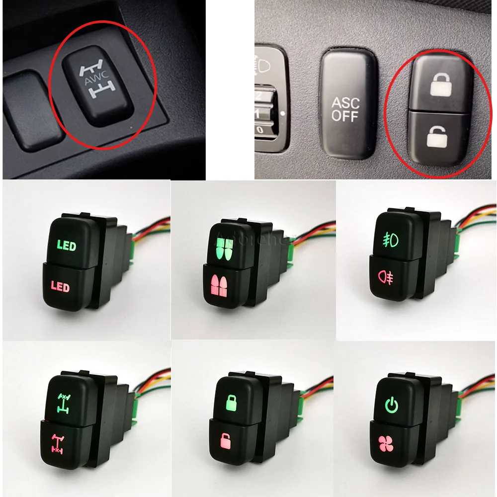 1 قطعة لميتسوبيشي باجيرو V73 المزدوج LED قفل فتح مروحة الطاقة الجبهة الخلفية التفاضلية زر التبديل