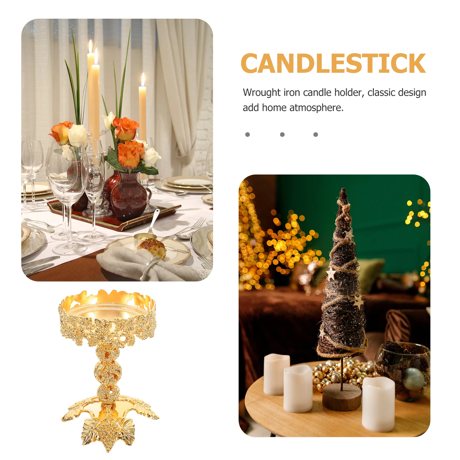 

Candlestick Ornament Taper Holder Metal Tabletop Arrangement Square Holders Zinc Alloy Tealight
