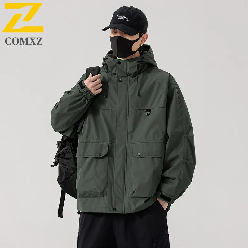 

COMXZ 2025 Мужская винтажная ветровка, куртка, весна-осень, уличная ветрозащитная рабочая одежда, зимнее походное пальто больших размеров