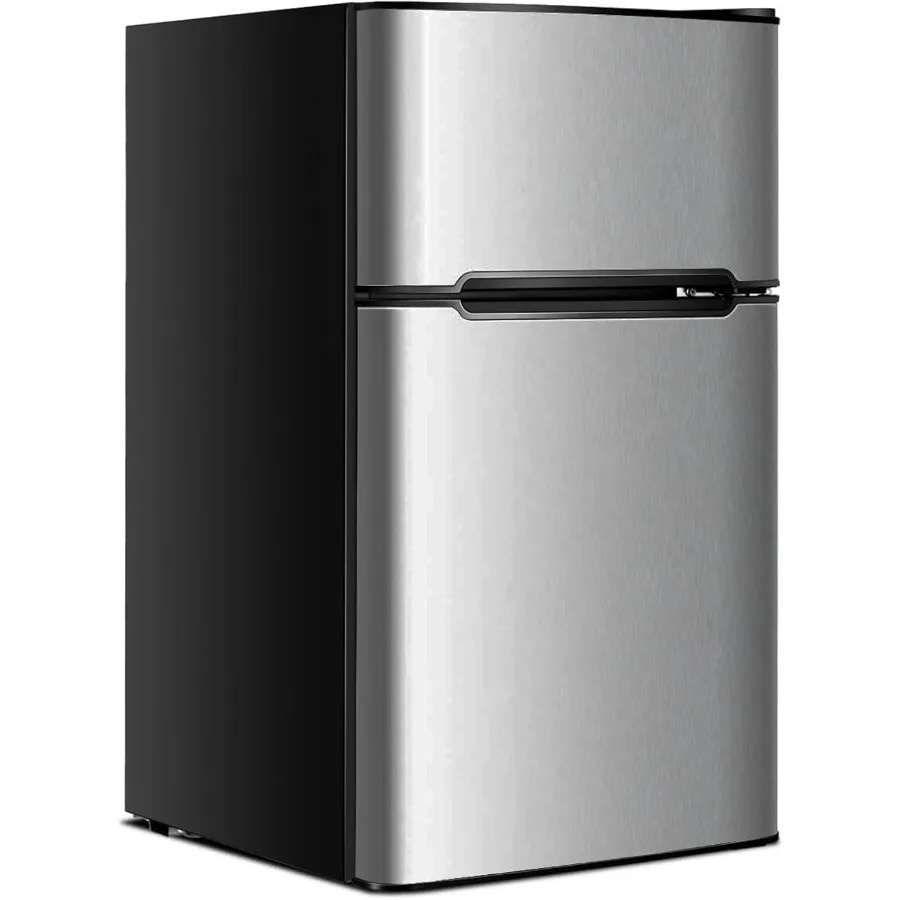 Kompakter 2-türiger Mini-Kühlschrank mit Gefrierfach 3,2 Cu.Ft mit umkehrbarer Tür, abnehmbaren Glasböden und Körben, versenkter Griff f