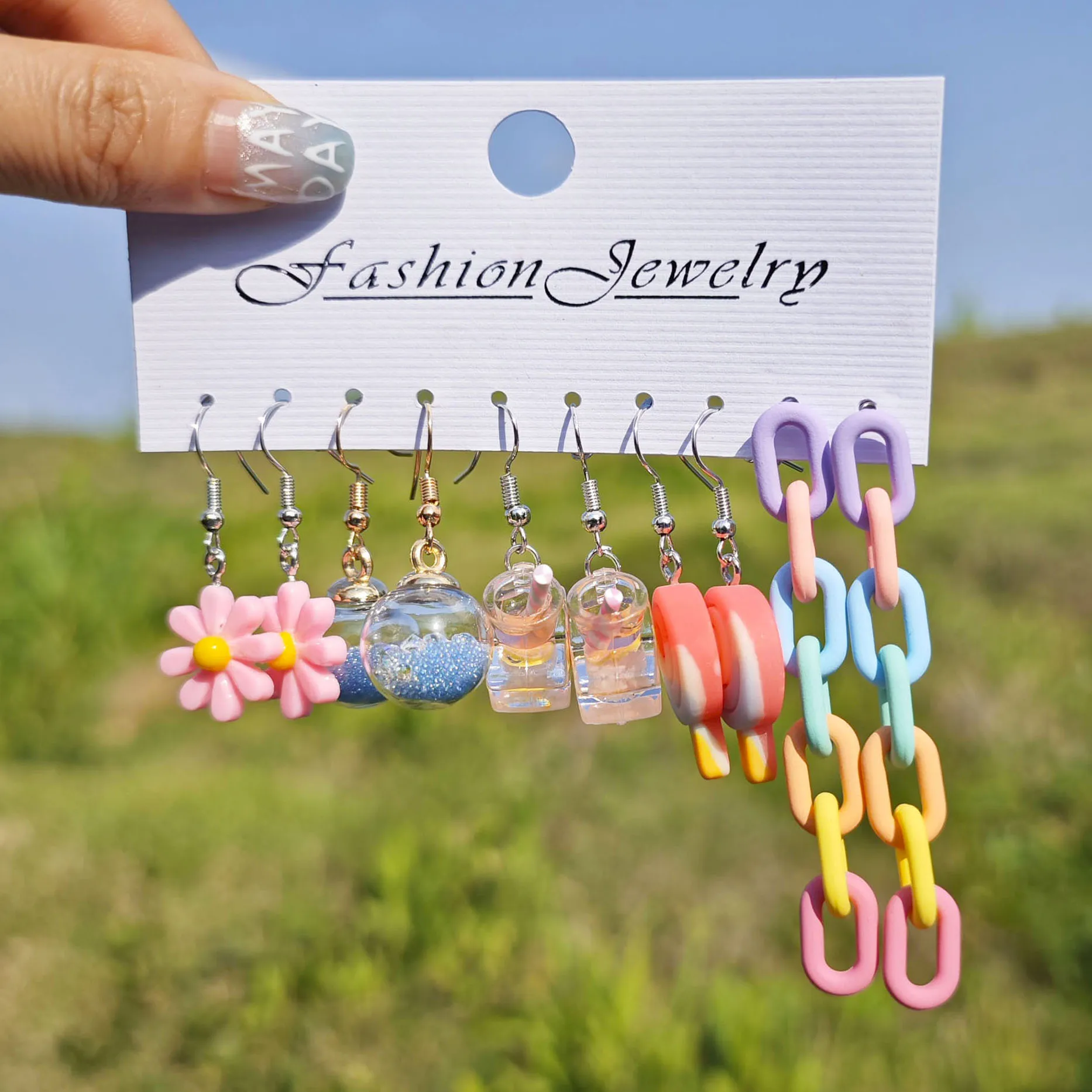 10pcs cross-border new ins sweet and cute small fresh starfish cloud lollipop chain earrings and earrings