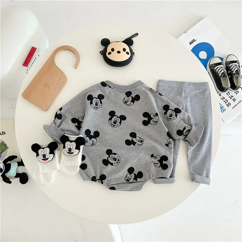 Summer Newborn Baby Rompers Sock Hat 3pcs Set Cartoon Mickey Mouse Clothes Boys Girls Jumpsuit Infant Short Sleeve Bodysuit