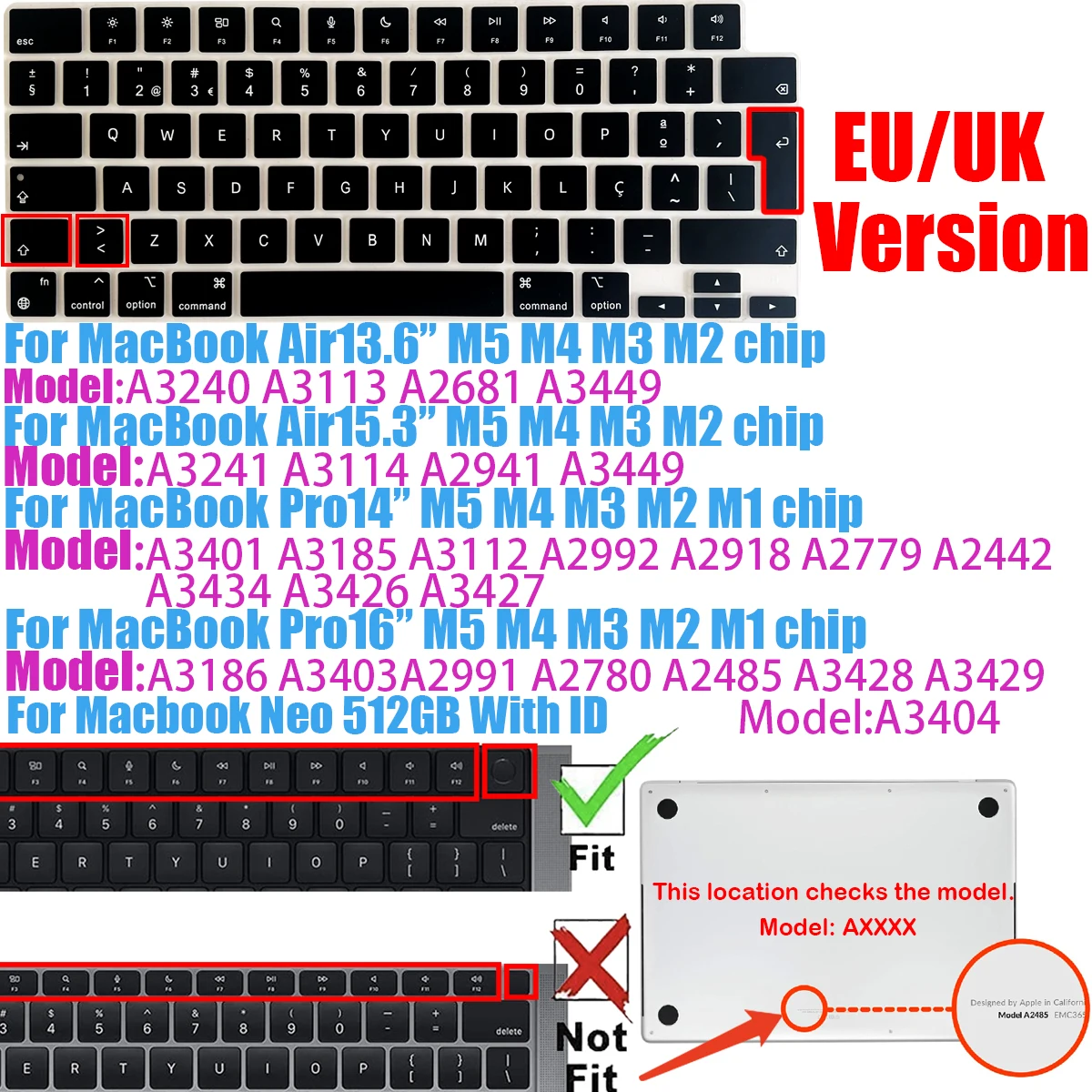 Portuguese EU Version Keyboard Silicone Skin Cover For MacBook Air and Pro Neo 13.6 15.3 14.2 16.2 Inch with M1 M2 M3 M4 M5 Chip