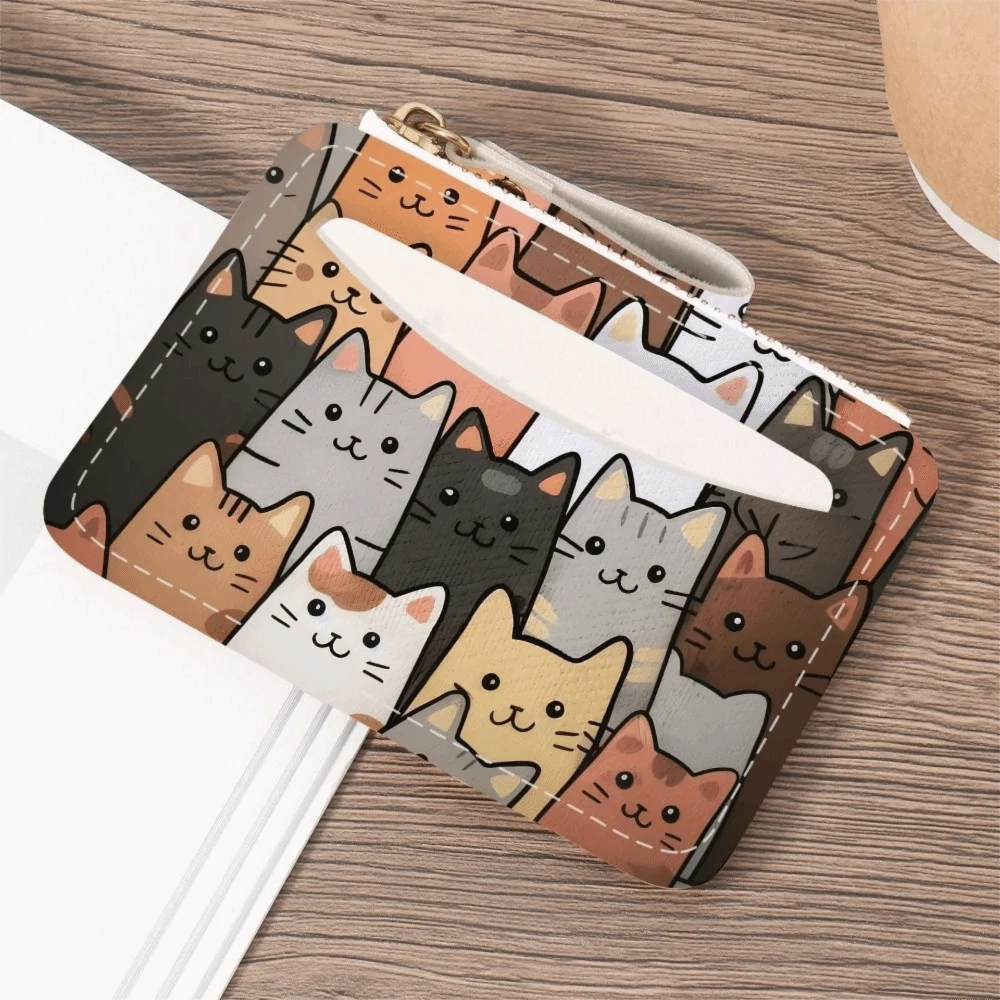 Cute PVC Credit Card Holder Cartoon Cat Ultra-thin Card Case Lightweight Multi-card Slot Coin Purse for Women Girls