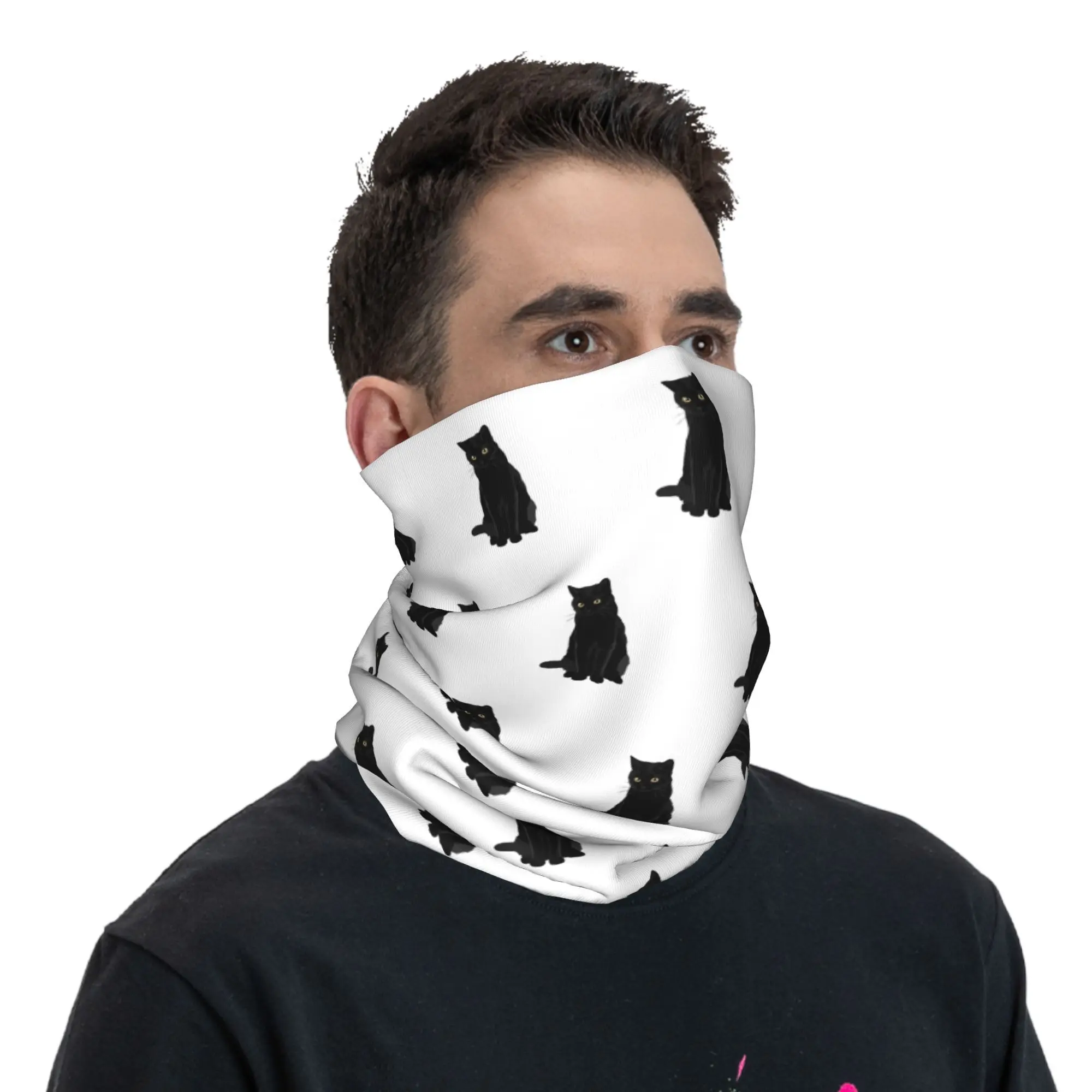 黒猫バンダナ ネックカバー プリント フェイススカーフ 多用途 ヘッドバンド 乗馬 ユニセックス 大人 洗える