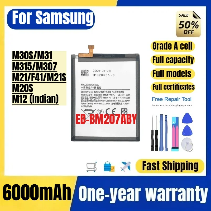 EB-BM207ABY for Samsung M30S/M31/M315/M307/M21/F41/M21S/M20S/M12 (Indian)  Mobile Phone Battery Replacement Bateria  with Tools