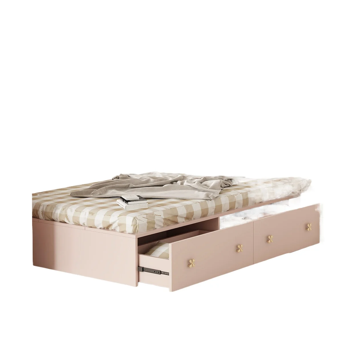 

Cream wind bedroom bed 1.2 meters single bed solid wood drawer storage high box bed pink master bed