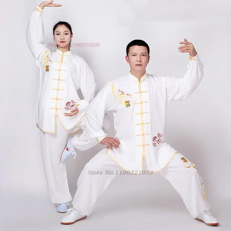 2024 chinesische Kung Fu Tai Chi Kleidung Kampfkunst traditionelle Taijiquan Praxis Wushu Anzug Blumenstickerei Tops + Hosen Set