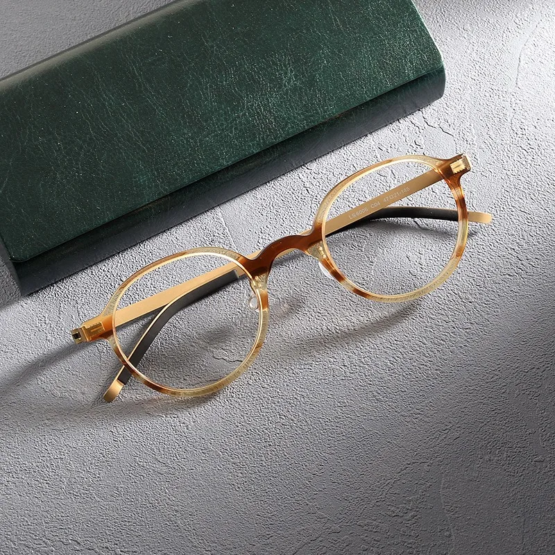 German Design Ultra-light Business Round Handmade Blue Blocking Screwless Women Myopia Glasses Frames Men's Prescription Eyewear