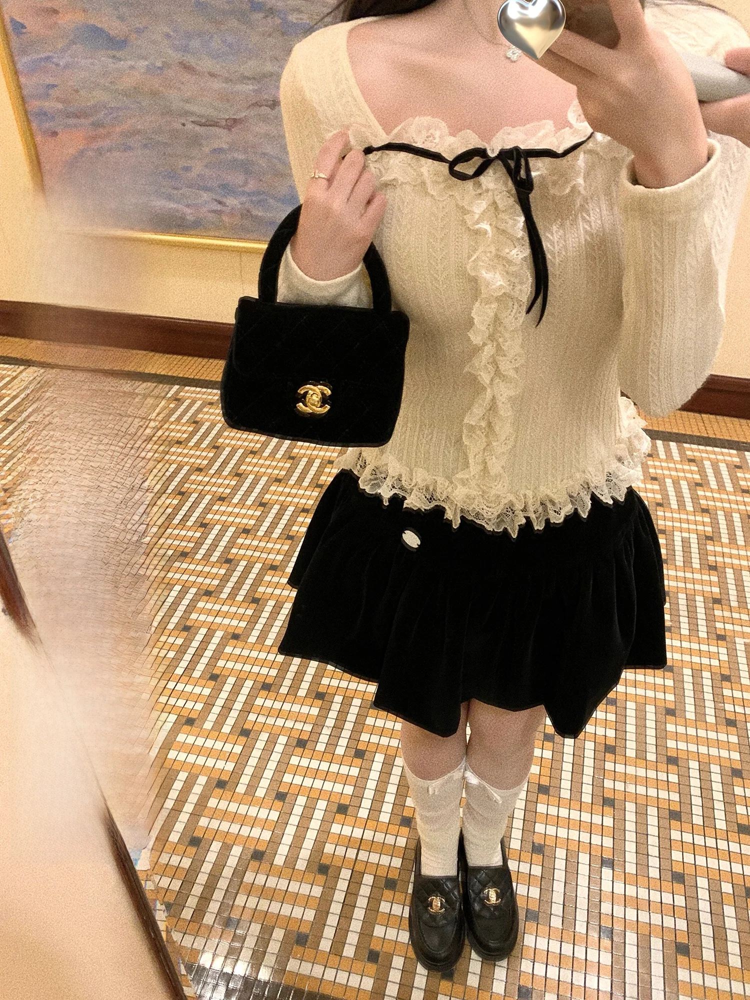 

Peacola Lace ell Knitted Top f Skirt Two Piece Set Regular Sve Long Sve ort Length Square Collar Pure Color Wi...