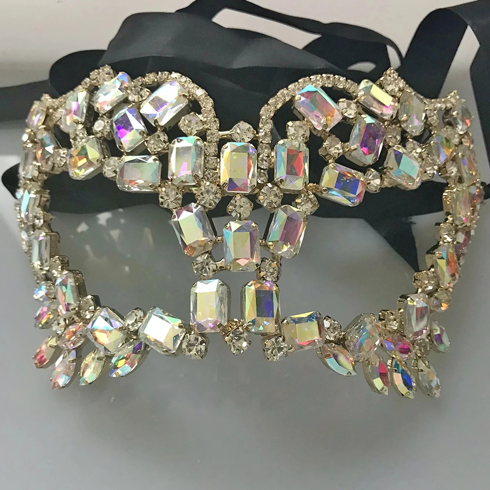 Stonefans Square Rhinestone Mask Masquerade Halloween for Women Party Accessories Costume Sexy Crystal Half Face Mask Jewelry