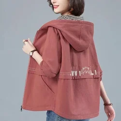 Embroidered Jacket For Women Spring 2024 new hooded Coat Korean  Loose Fit Middle-Aged And Elderly Casual Short Jacket For Women