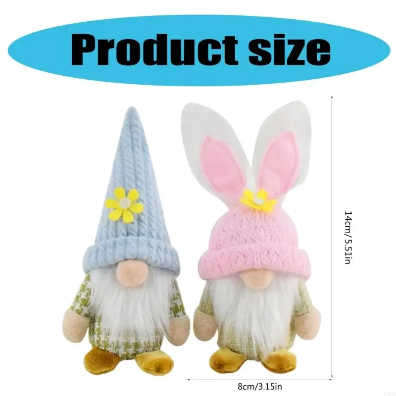 Bộ 2 Easters Bunnies Ear Gnomes Búp bê sang trọng cho nhà và bàn tiệc phân tử kxre