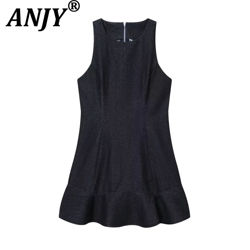 

ANJY 2026, весна-лето, новое женское модное элегантное простое джинсовое многослойное декоративное короткое платье, универсальные шикарные платья A18520